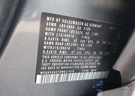 2013 Volkswagen Tiguan S from USA, damaged, VIN WVGAV3AX7DW621978